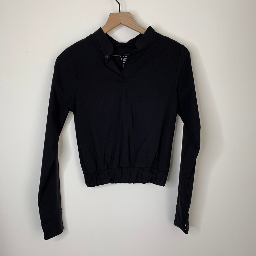 Aday Check-in Top Longsleeve Crop Top Black Womens Button Organic XS